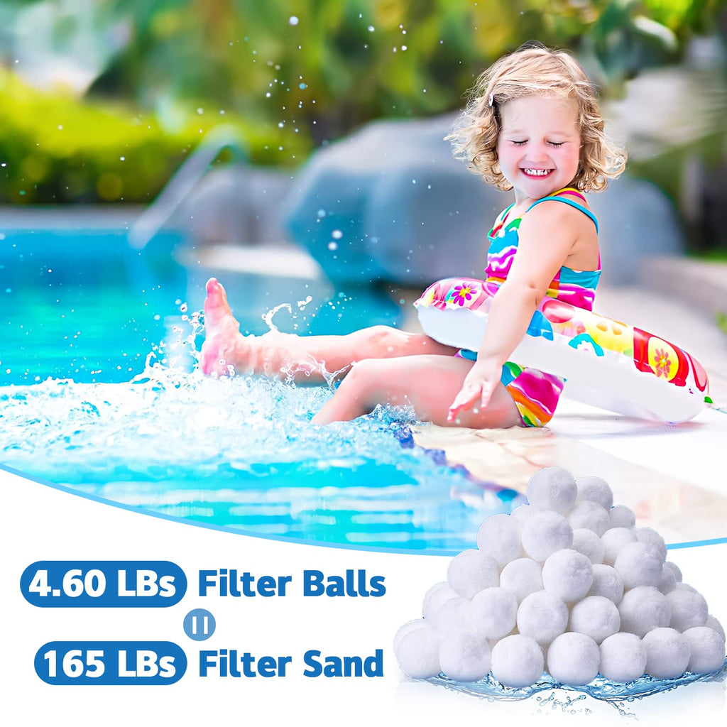 QwayHome 4.6 lbs Pool Filter Balls, Reusable Filter Fiber Balls for Above Ground Pool Sand Pump, Eco-Friendly, Efficient, Clean Water, Equals 165 lbs Filter Sand, White