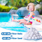 QwayHome 4.6 lbs Pool Filter Balls, Reusable Filter Fiber Balls for Above Ground Pool Sand Pump, Eco-Friendly, Efficient, Clean Water, Equals 165 lbs Filter Sand, White