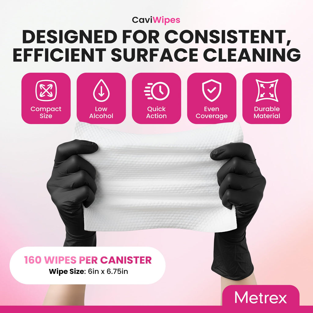Metrex – CaviWipes 2.0 Disinfecting Wipes for Healthcare, Dental & Clinical Use – Manual Pull, Pre-Moistened, Non-Sterile, Disposable 6" x 6.75" – 160 Wipes per Canister, 12 Canisters/Case