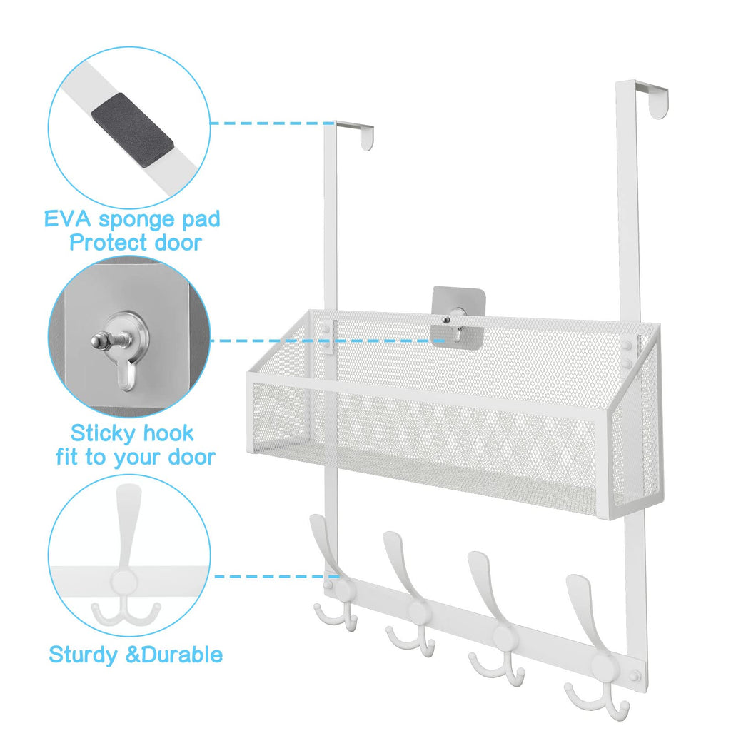 Kaiferty Over The Door Hooks Organizer, Coat Rack Over The Door Storage Hanger Towel Rack, Back of Door Storage Organizer for Bathroom,Bedroom,Kitchen,Office (White, 2-Tier)