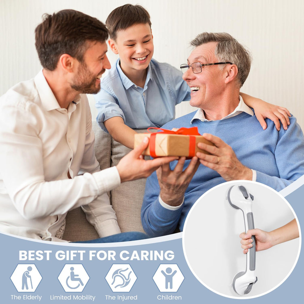 Reyiu Grab Bars for Bathtubs and Showers, 16.5 Inch Handicap Shower Handle Safety with Indicators, Suction Cup Grab Bar for Shower Chair Stool, Seniors, Elderly (2 Pack)