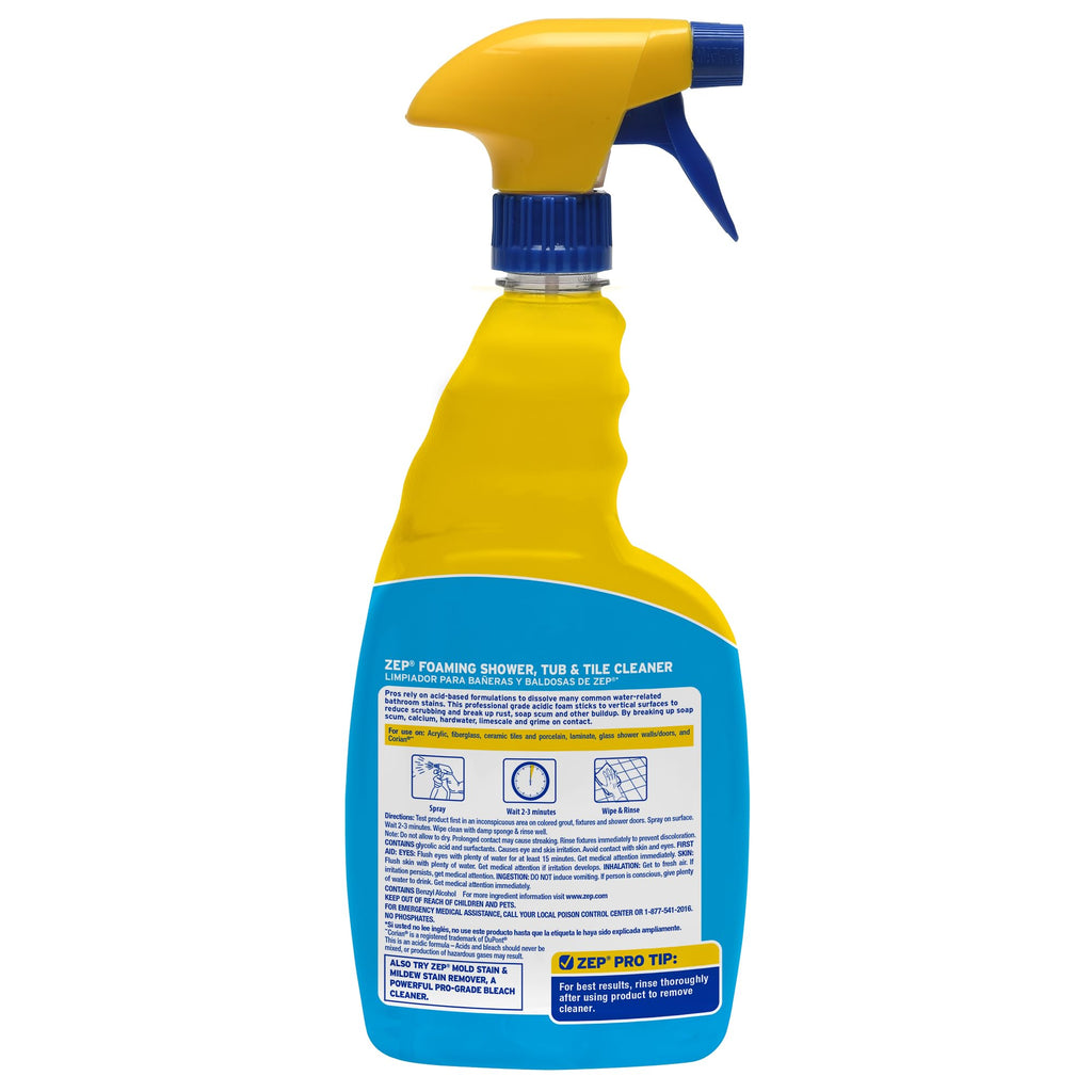 Zep Foaming Shower Tub and Tile Cleaner - 32 oz (Case of 4) ZUPFTT324 - No Scrub Formula, Breaks up Tough Buildup on Contact