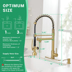 Fapully Commercial Kitchen Faucets with Pull Down Sprayer Brushed Gold LED Single Handle Faucet for Kitchen Sink, Kitchen Faucet with Soap Dispenser and Deck Plack for 4 Hole