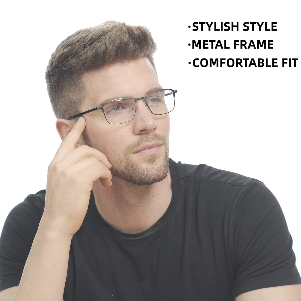 CRGATV 3-Pack Reading Glasses for Men Blue Light Blocking Metal Full Wide Frame Computer Readers Anti UV/Eye Strain/Glare (+1.75 Magnification Strength)
