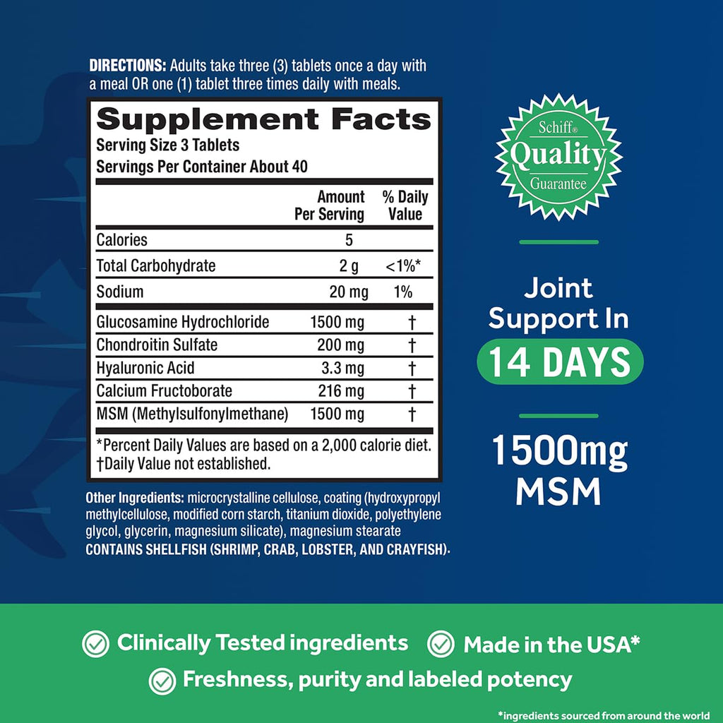 Move Free Advanced Plus MSM Coated Tablets, Joint Health Supplement with Glucosamine and Chondroitin, 120 Count, Pack of 2