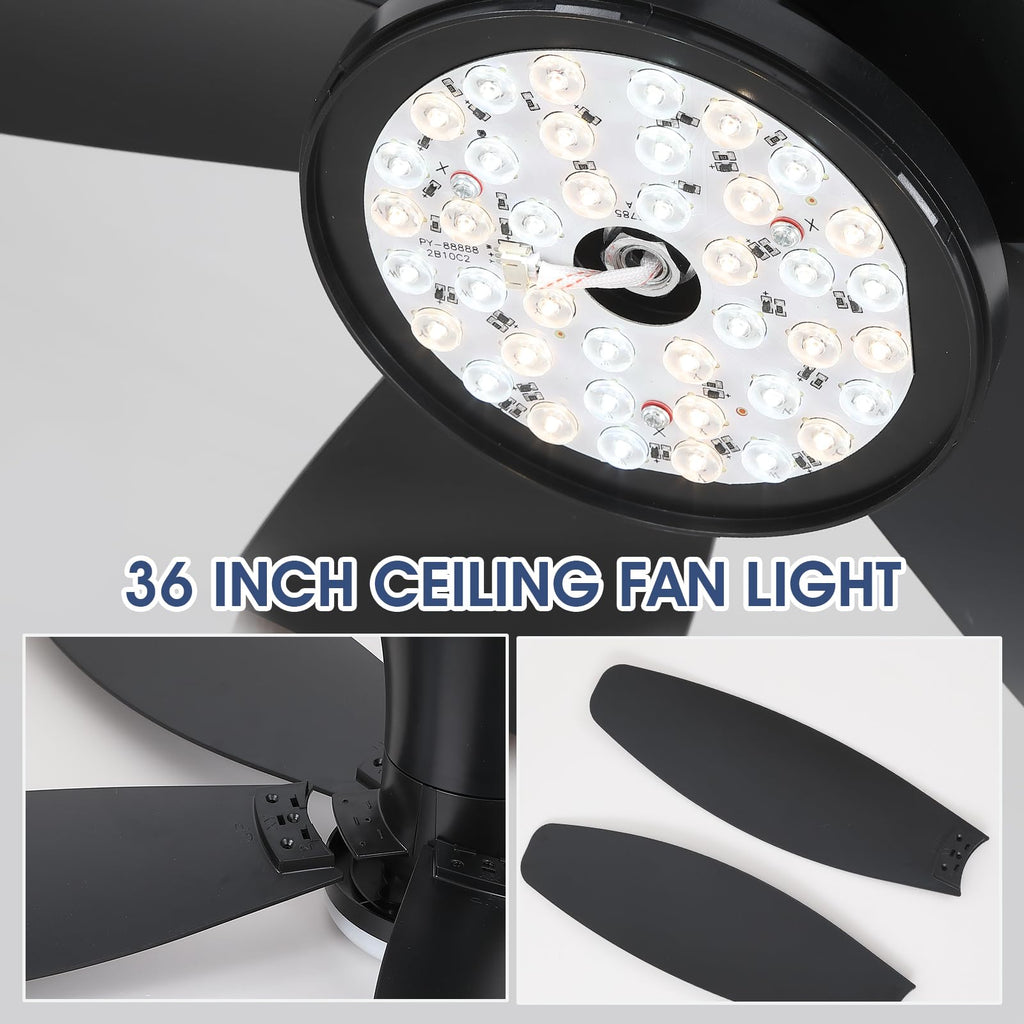 Surtime 42" Ceiling Fans with Lights-Low Profile Ceiling Fan with Light and Remote Control,Flush Mount,DC Reversible,LED Dimmable Blakc Ceiling Fans for Bedroom,Indoor/Outdoor Patio Use