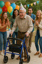 Caring 4-Wheel Rollator Walker for Seniors – Blue Rolling Walker with Seat, Hand Brakes & Storage – Heavy Duty Frame Supports 350 lbs – Foldable Mobility Aid