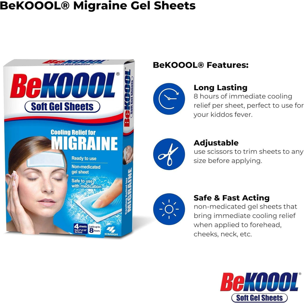 BeKOOOL Migraine Gel Sheets - 4 Count - Pack of 2