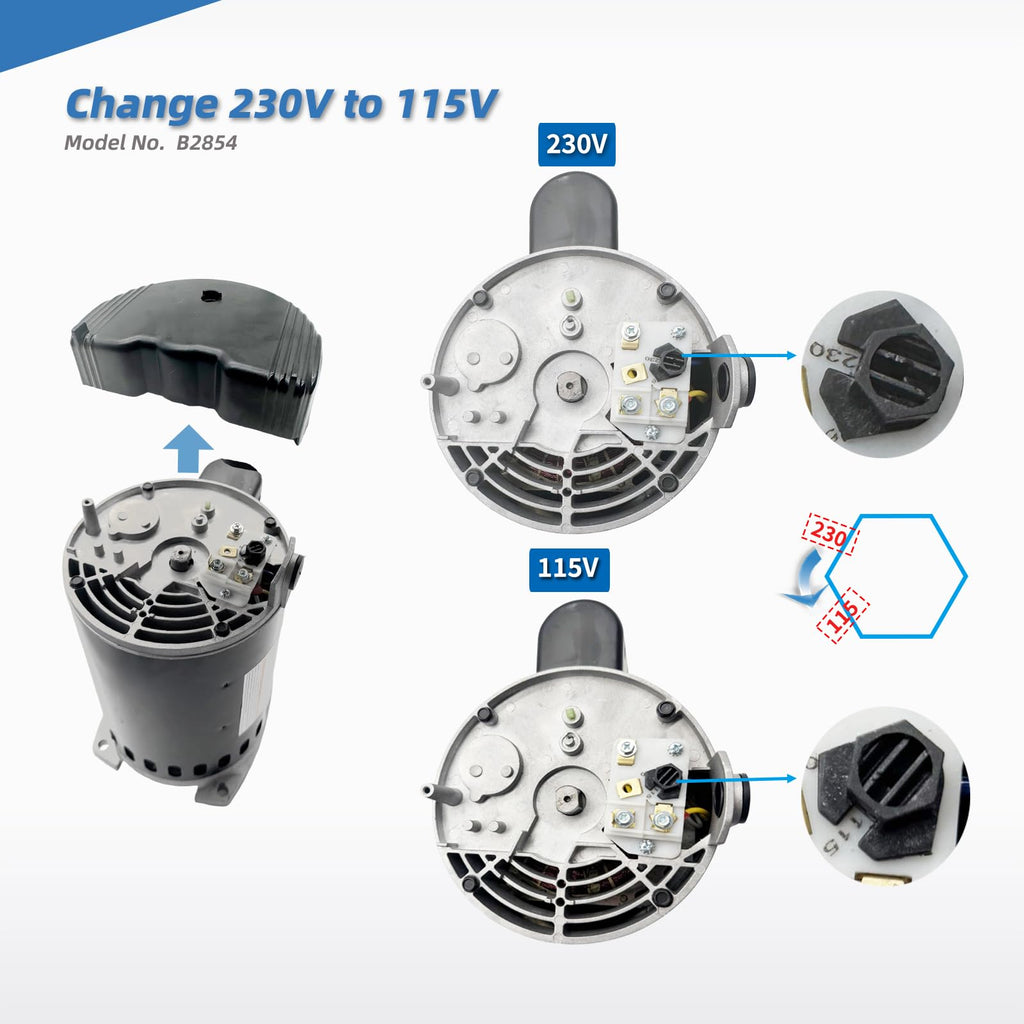 B2854 1-1/2HP, Replaces Century/AO Smith Pool Pump Motors,1.5HP,115/230V, 3450 RPM, 8.0/16.0Amps, 56Y Frame 1.1Service Factor,PSC,F56AA40A01,Include Replace Parts, Square Flange ODP Enclosure Leungoo