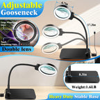 30X 10X Magnifying Glass with Light and Stand, 72 LED 3 Color Modes Stepless Dimmable, Hands Free Lighted Magnifier Desk Lamp for Close Work Craft Hobby Painting Sewing Jewelry Reading, Square