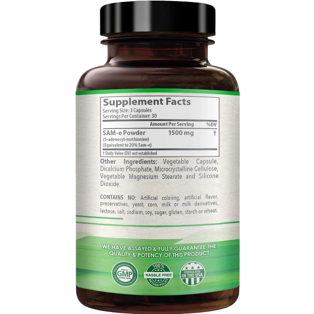 HealthyWayRx 1500mg SAM-e Supplement - High Strength S-Adenosyl-L-Methionine Capsules 1500mg per Serving for Joint Brain Liver and Mood Support - Non-GMO High Absorption Same Supplement (90 Count)