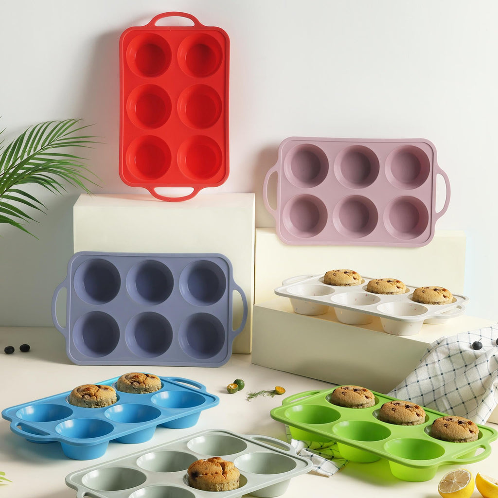 2 Packs 6 Cups Silicone Muffin Pan with Metal Reinforced Frame Jumbo Size Cupcake Pan Tray Egg Bites Silicone Circle Round Cookie Molds Muffin Tin Tall Tart Pans Baking Sheet Breakfast Sandwiches