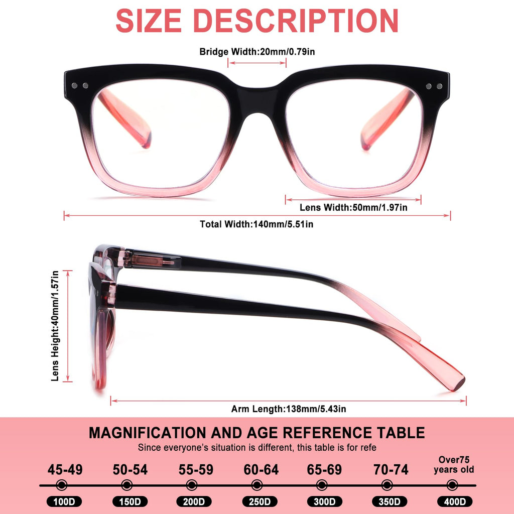 CHOFILORD Progressive Multifocus Reading Glasses for Women Men Blue Light Blocking Spring Hinge Square Computer Readers (4 Pack Mixed B, 1.75, Diopters)