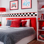 SuperDuperDecor - Chequered Flag with Red Stripes - Bedroom Wall Border - Eco 1.3m Self Adhesive Strips