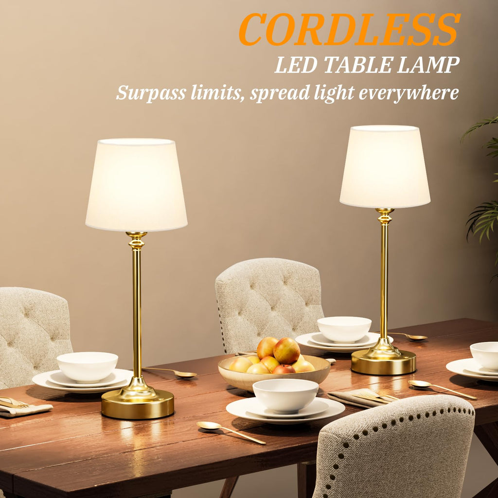 Cordless Table Lamp Rechargeable Gold - 1 Pack Brass 4000mAH Battery Operated Lamp for Decor, 3000K Stepless Dimming Touch Control Wireless Lamp for Bedroom, Dining Table, Counter, Living Room