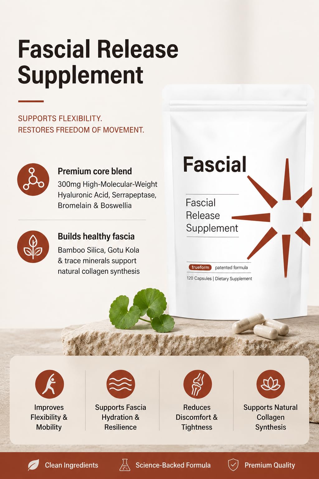 Fascial Release Supplement, Premium HA, Connective Support, 120 Capsules