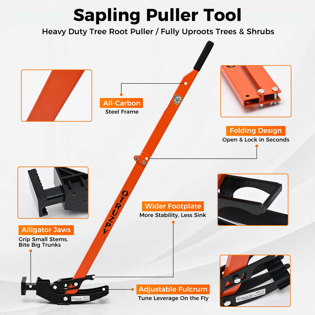 OTRUZPV Heavy-Duty Sapling Puller Tool, High-Leverage Tree Puller for 1/4" to 2" Roots, Manual Root Remover for Shrubs, Vines and Thorns, Effort-Saving Weed Puller for Garden, Farm and Landscaping