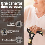 ispuoocti Smart Alarm Walking Cane for Men & Women, Telescopic and Adjustable Walking Sticks for Seniors, USB Direct Charge, with LED Light, One Cane for Three Purposes, Light and Stable (Black)