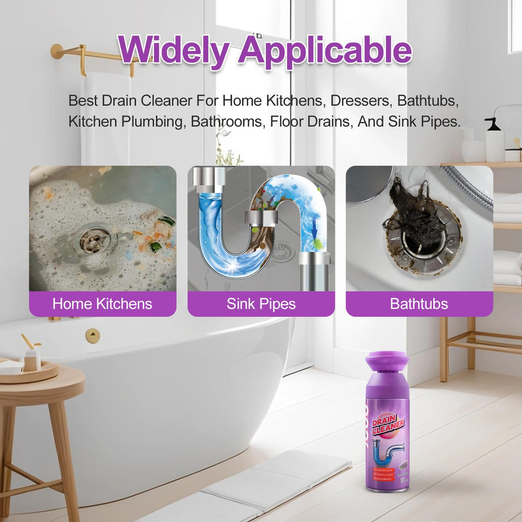 Yugou Foaming Drain Cleaner, Sink Drain Cleaner and Deodorizer for Kitchen Sinks, Shower Drains, Tubs (Lavender, 2pcs)