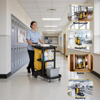 NORTHSKY Janitorial Cart, 3-Shelf Cleaning Carts on Wheels,Commercial Traditional Plastic Housekeeping Cart with 2 Yellow Vinyl Bag and 2 Pair of Rubber Gloves (Classic Black)