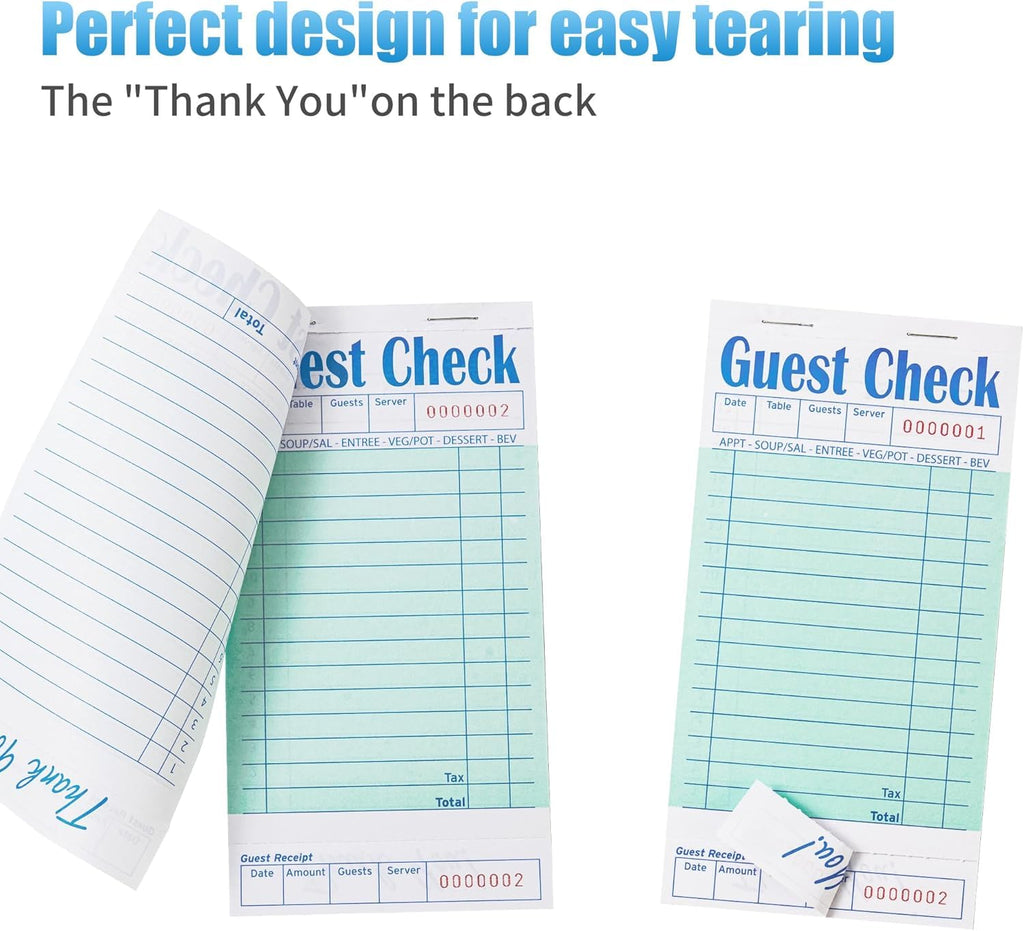 ZPARIK 20 Pack/1000 Tickets Guest Checks Books for Servers, Green