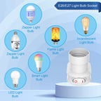 4 Pack Plug in Light Socket, 3-Prong Light Bulb Socket Adapter, 360° Rotatable Light Bulb Plug Adapter with Switch (ETL Listed, White)