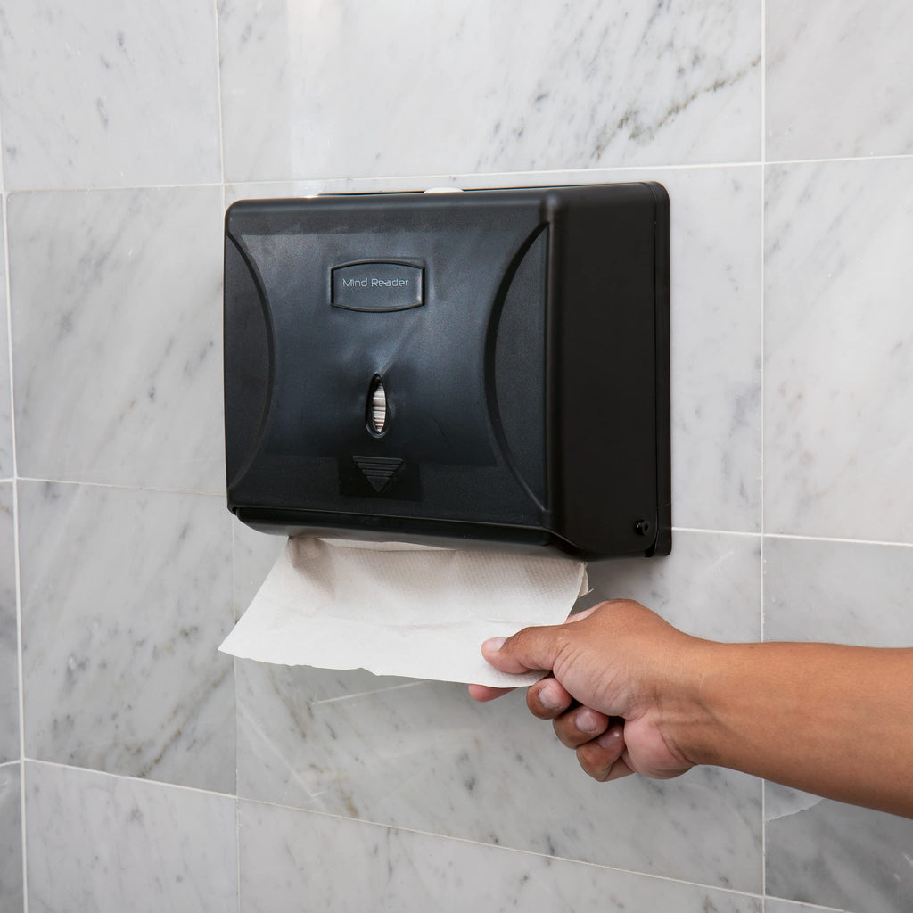 Mind Reader Paper Towel Dispenser, Tri-Fold Towel Holder, Restroom, Wall Mount, Bathroom, Black
