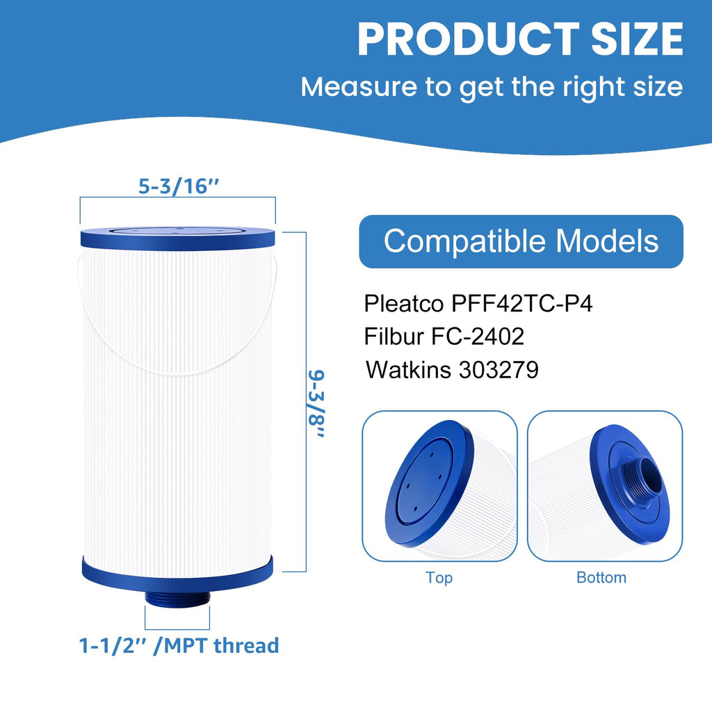 303279 Hot Tub Filter Replaces Filbur FC-2402, 5CH-37, PFF42TC-P4, 78460 and Lifesmart, AquaTerra, Fantasy, Freeflow, Simplicity, Bermuda, Aspire, Azure, Spa Filter 2 Pack