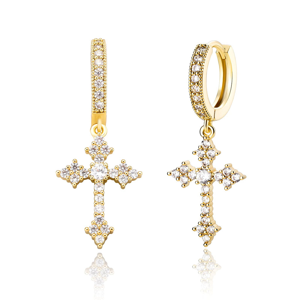 JINAO Cross Hoop Dangle Earrings for Men Women Gold