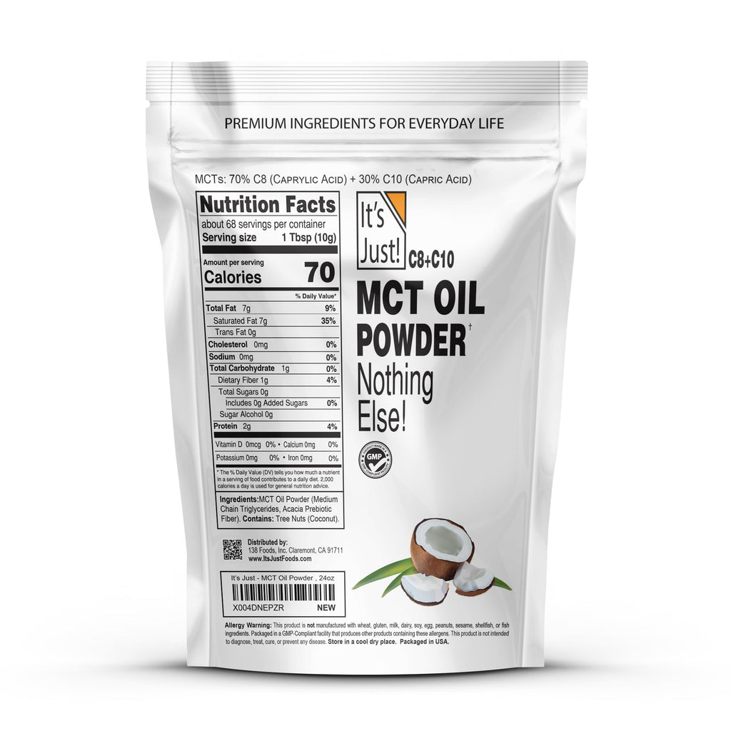 It's Just! MCT Oil Powder With Prebiotic Fiber - Keto, Non-GMO, C8 C10, Coffee Creamer - 24 oz