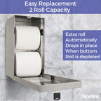 Stardrix 2 Roll Stainless Steel Commercial Toilet Paper Dispenser, Heavy Duty Wall Mount Tissue Holder with Lock for Restroom/Bathroom