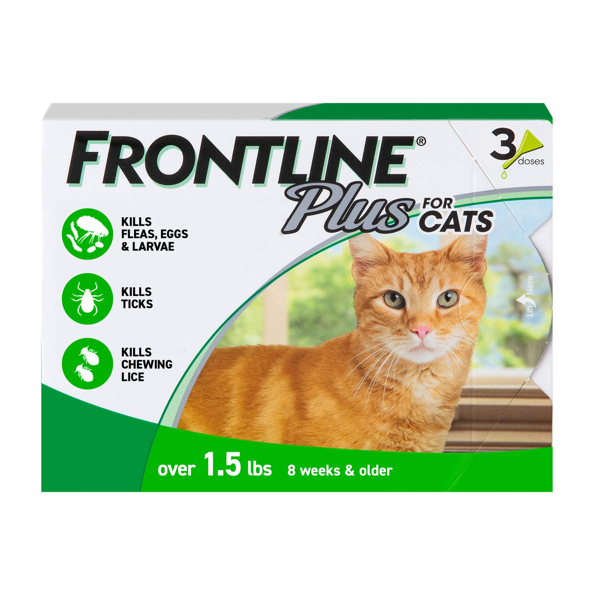 FRONTLINE Plus Flea & Tick Spot Treatment for Cat & Kitten (Green) Count of 3