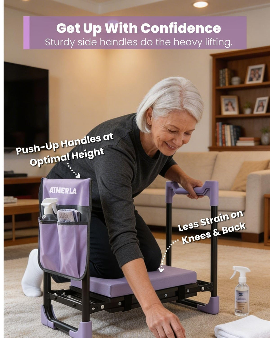 Aimerla K7 Foldable Garden Kneeler Seat, Upgraded Anti-Slip Base, 350LBS Capacity, 10.2" Wide EVA Pad & Detachable Cloud Cushion, 2-in-1 Kneeler Bench for Seniors, Gardening Gifts for Parents