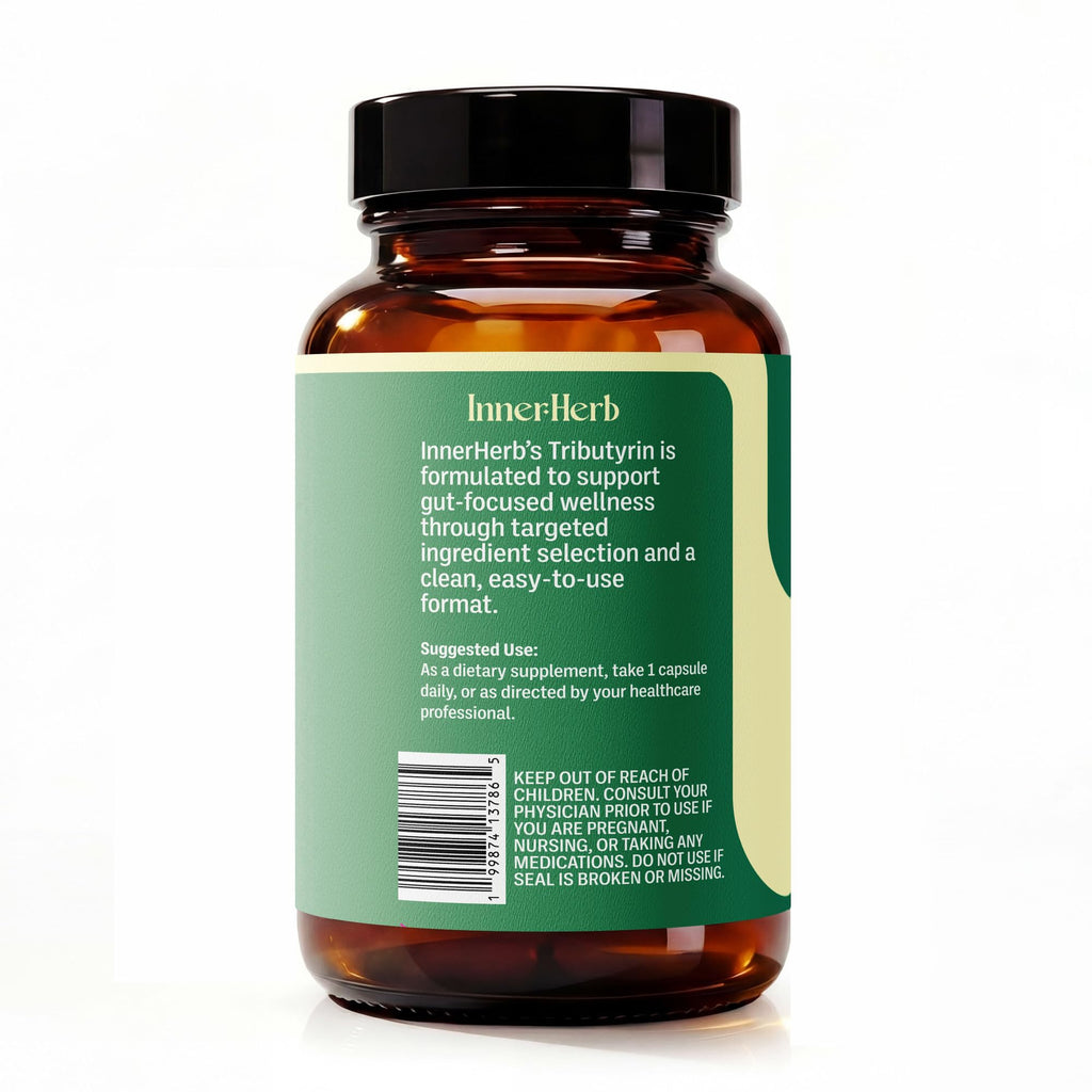 InnerHerb Tributyrin 250mg Supplement | Single Ingredient Tributyrin | 90 Vegan Capsules | Clean Label | Unflavored | 1 Capsule Daily | 90-Day Supply