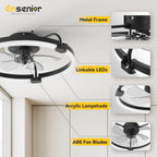 Ensenior 20 Inch Flush Mount Ceiling Fans with Lights, APP Control, Black