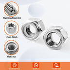 MewuDecor #10 32 Nylon Insert Hex Lock Nuts Locknuts, 304 Stainless Steel 18-8, Bright Finish, 50 PCS