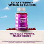 Vitamatic 2 Packs Vitamin B6 100mg Gummies – Natural Strawberry Flavor – 60 Pectin-Based Gummies per Bottle – Nervous System & Energy Support