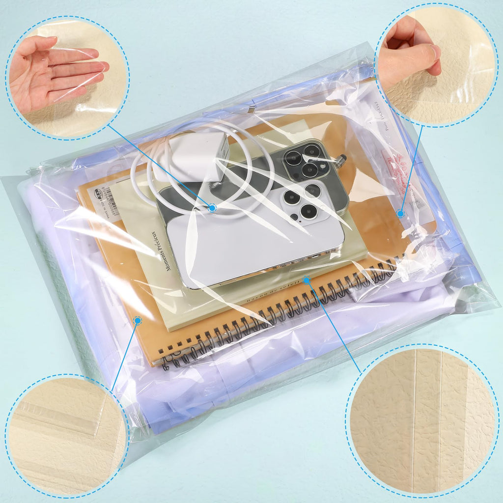 Kosiz 600 Pcs Clear Cellophane Bag Plastic Poly Shirt Bag Bulk Resealable Clothes Packing Self Adhesive Packages for Business Shipping(9''x12'', 10''x13'', 11''x14", 12''x15")
