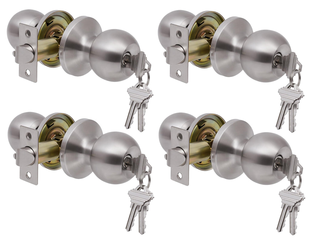 Lanwandeng 4 Pack Door Knobs with Lock and Key,All Keyed Same Entry Door Knob, Exterior and Interior Door Lock, Door Handle Satin Nickel