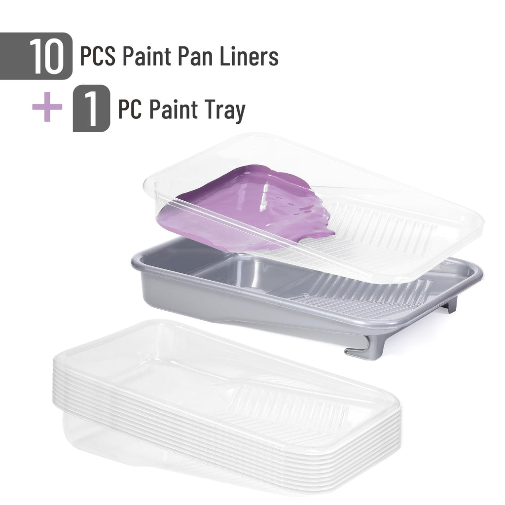 Bates- Paint Tray Set, 9 Inch, 12 pcs, 1x 9 Inch Paint Roller Tray, 10x Disposable Tray Liners & 1x Roller Frame