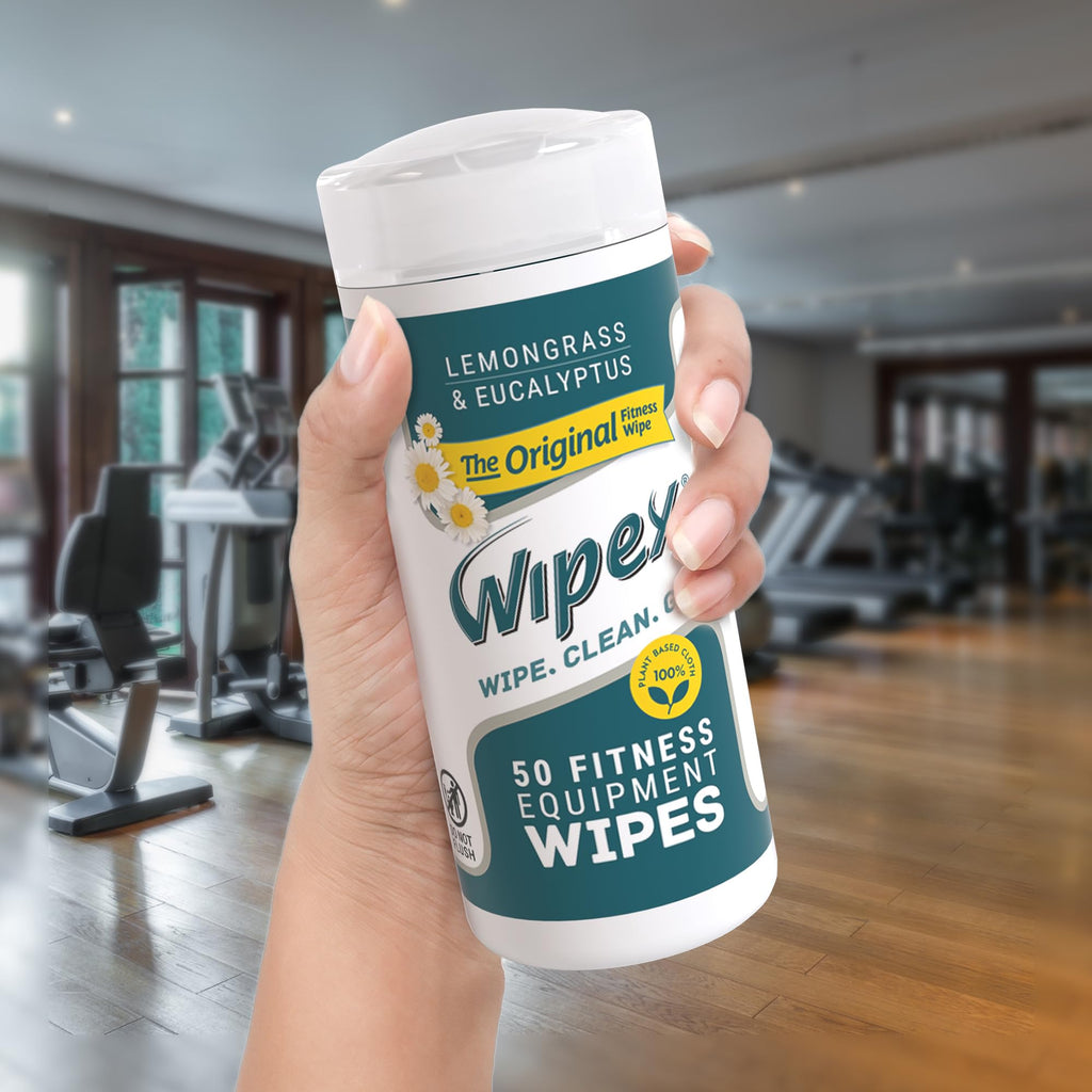 Wipex Original Fitness Equipment Wipes - EWG Verified - 50 Count Plant Based Gym Wipes for Equipment, Yoga Mat Cleaner, Peloton Cleaner, Lemongrass, Eucalyptus & Vinegar (Pack of 12)