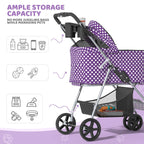 Magshion Foldable Pet Stroller, 3-in-1 Dog Travel Jogger with Detachable Carrier, Cup Holder, Storage Basket, Folding Carrier for Small/Medium Dogs & Cats Up to 33 lbs, Purple Polka Dots