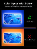 FFJ TV LED Backlight with Sensor, 14.7ft Cuttable RGB Lights that Change with TV for 55-65 Inch Screen and PC Monitor, Smart App Control, Game & Music Sync Color Changing Light