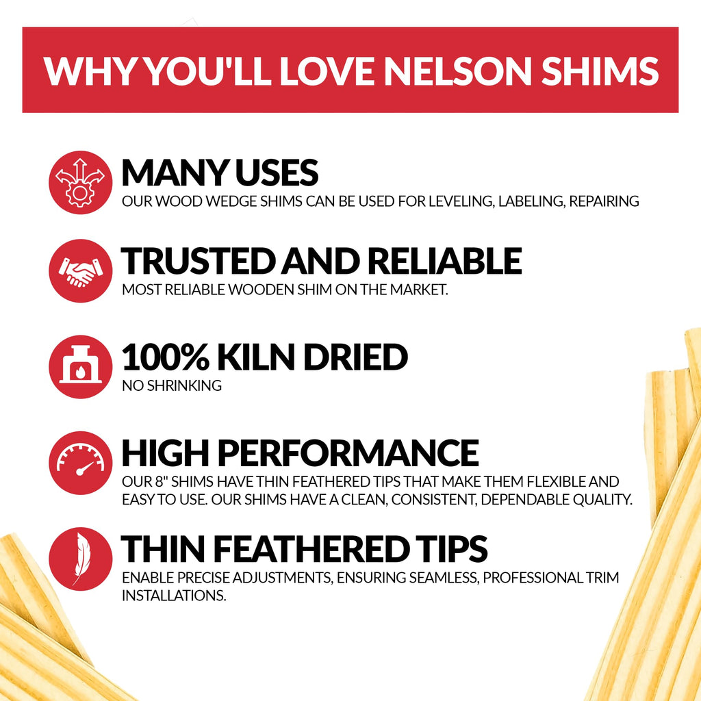 Nelson Wood Shims - 8-Inch Wood Shims for Leveling, Pro Pack, 120 Count Wedges for Toilets, Tables, Doors & Furniture Levelers for Uneven Floors