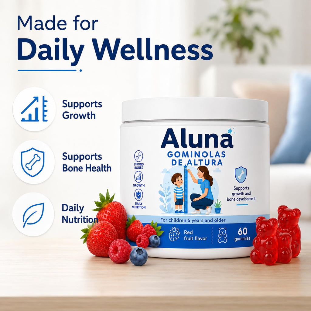 Aluna Gomitas De Crecimiento De Altura, Growth Gummies, Red Berry Flavor, Vitaminas, 60 Gummies