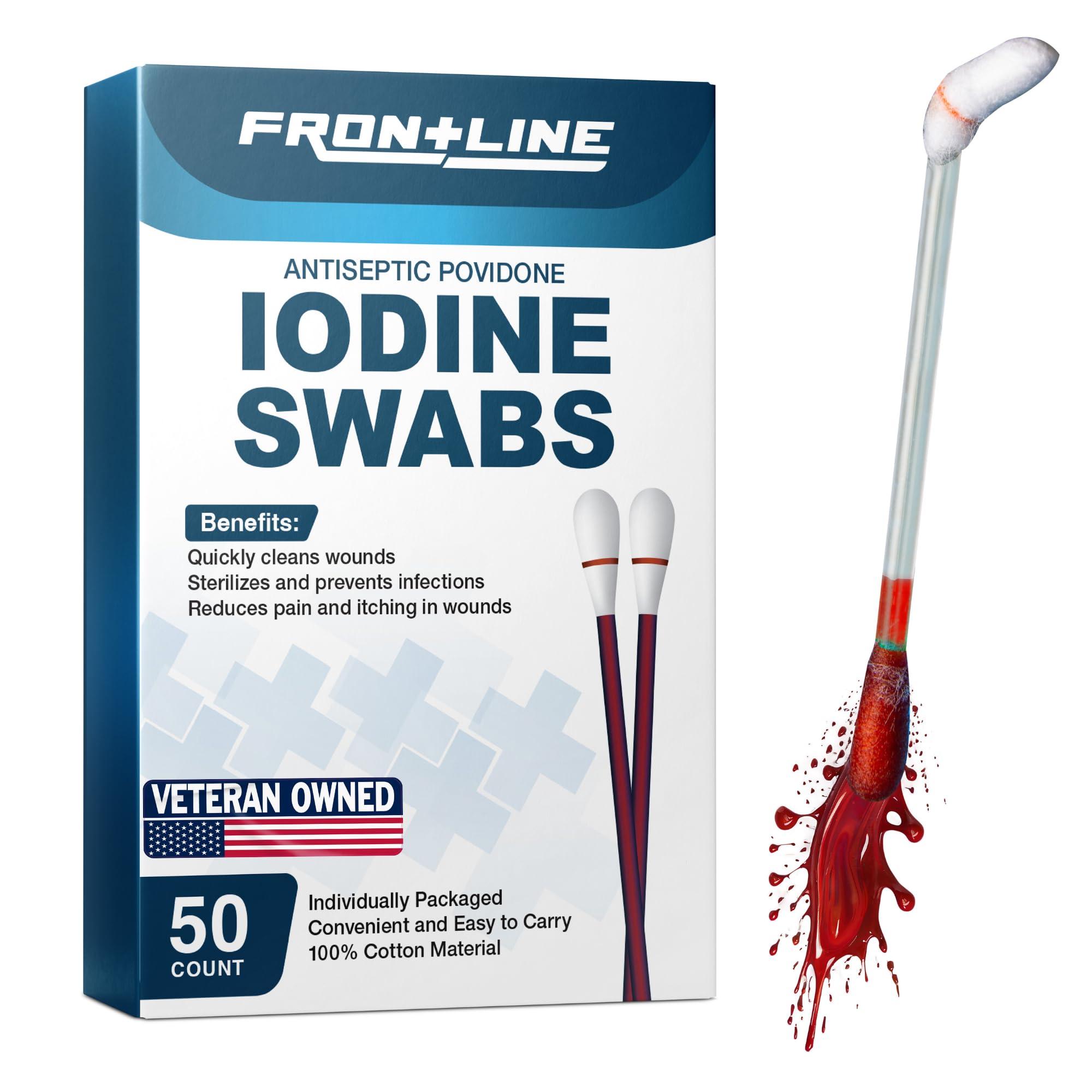 Povidone Iodine Swabs, 50 Pack, Iodine Antiseptic Solution for Wound Care