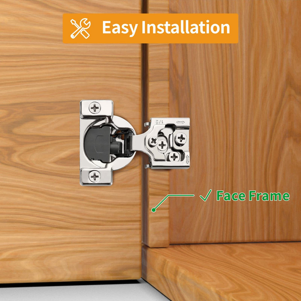 Chibery 10 Pack 1/2" Overlay Concealed Soft Close Hinge for Face Frame Door, Self Closing Hidden Hinge with 3 Way Adjustability, Satin Brushed Nickel 105 Degree Open Angle for Kitchen Storage Cabinet