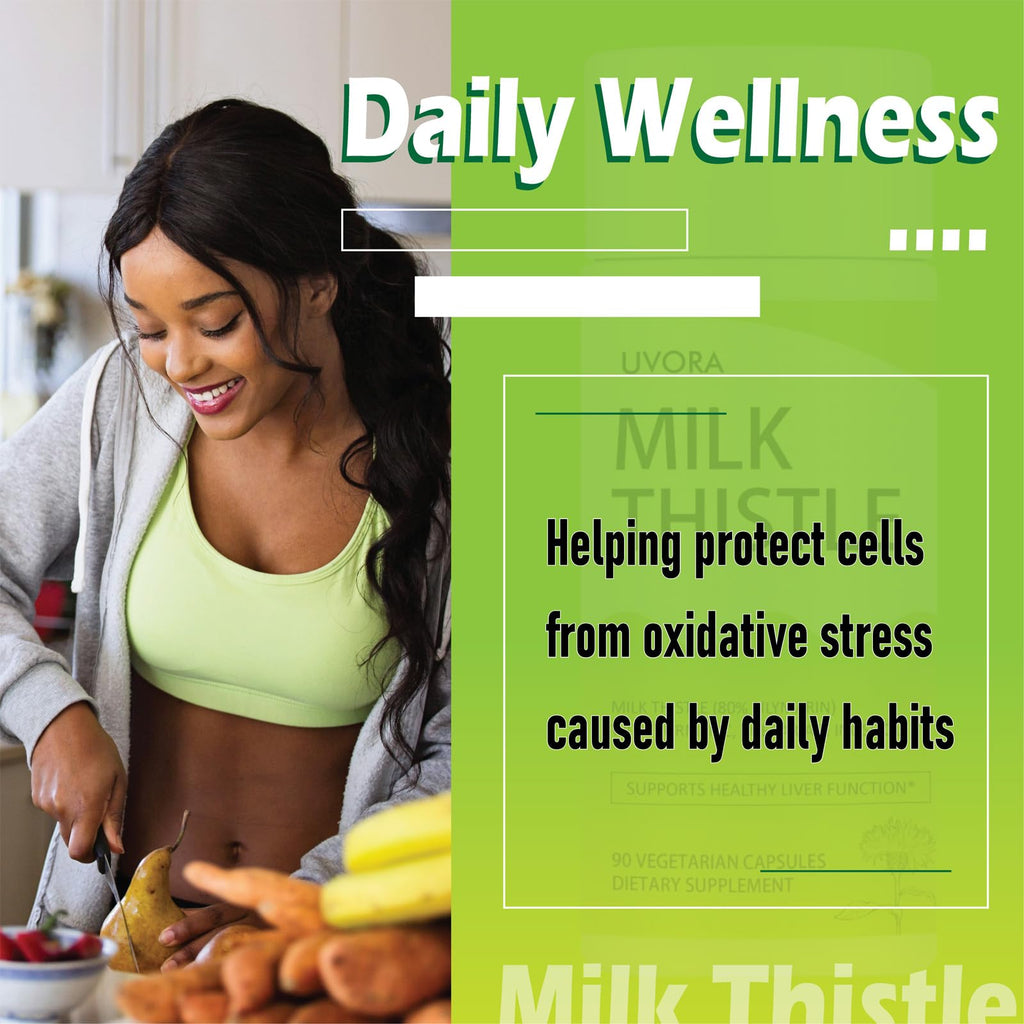 gmpdose Uvora - Milk Thistle Detox.UVORA Milk Thistle Extract 300 mg, Extract with Vitamin C, Inositol & Pueraria, Liver Detox Support, Antioxidant Support, 90 Capsules