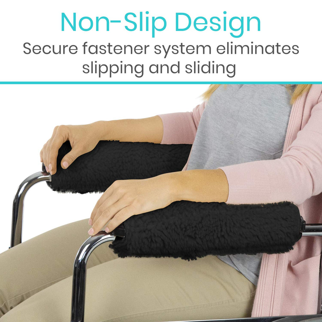 Vive Office Chair Armrest Pads (2 PCS) - Memory Foam Wheelchair Sheepskin Accessories Pads for Transport Electric Wheel Chair Arm Rests - for Adults, Seniors, Handicapped - Soft Support Cushion