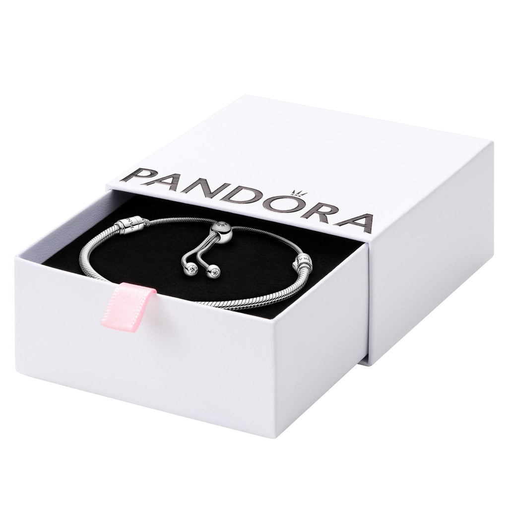 PANDORA Moments Snake Chain Slider Bracelet - Charm Bracelet for Women - Sterling Silver with Clear Cubic Zirconia - 11"